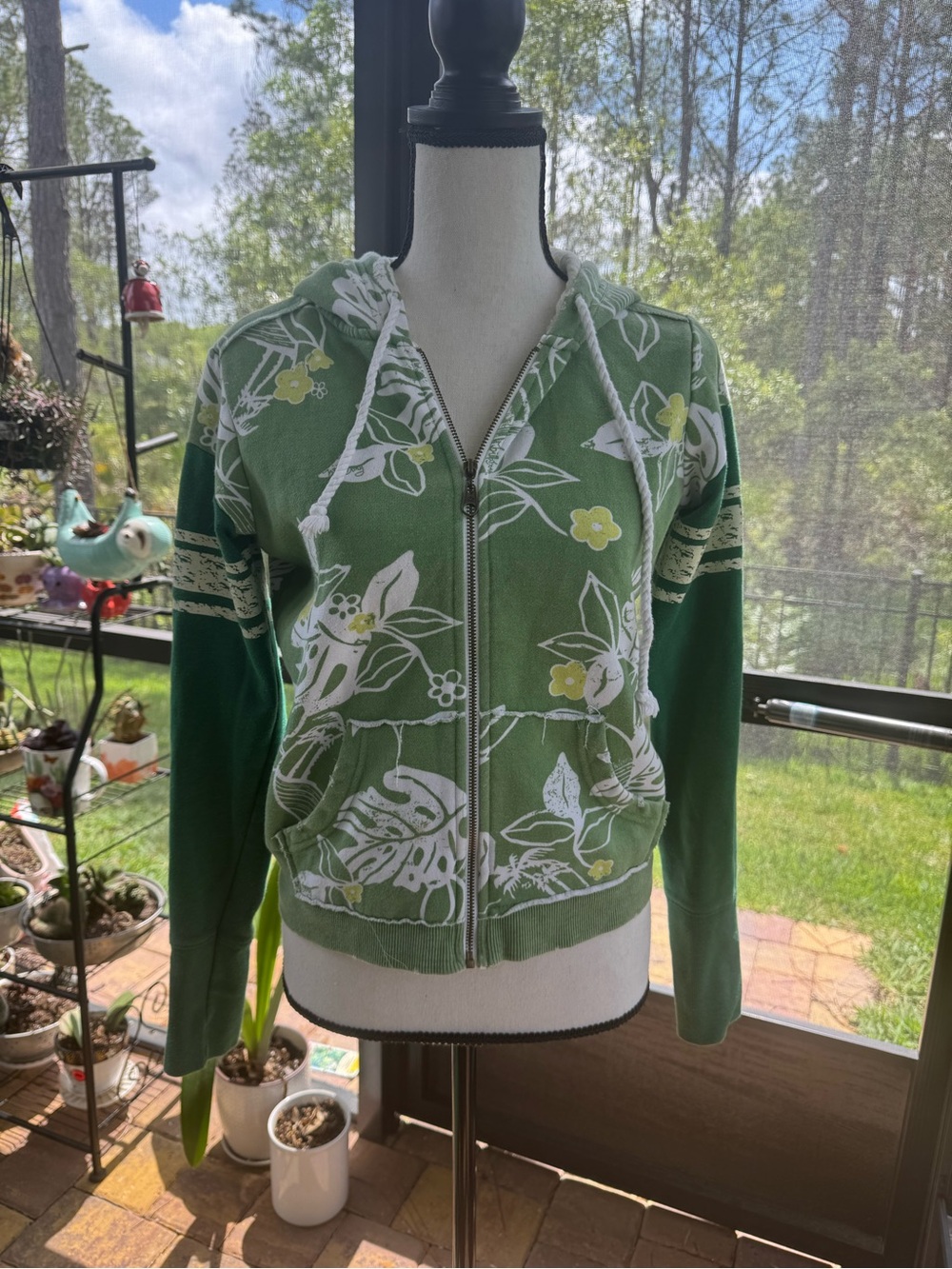 Billabong Green Floral Zip Hoodie